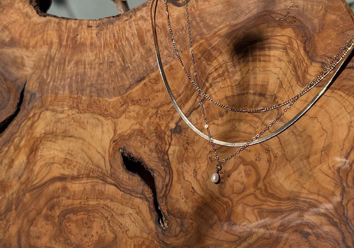 Herringbone Pearl Trio Necklace Set