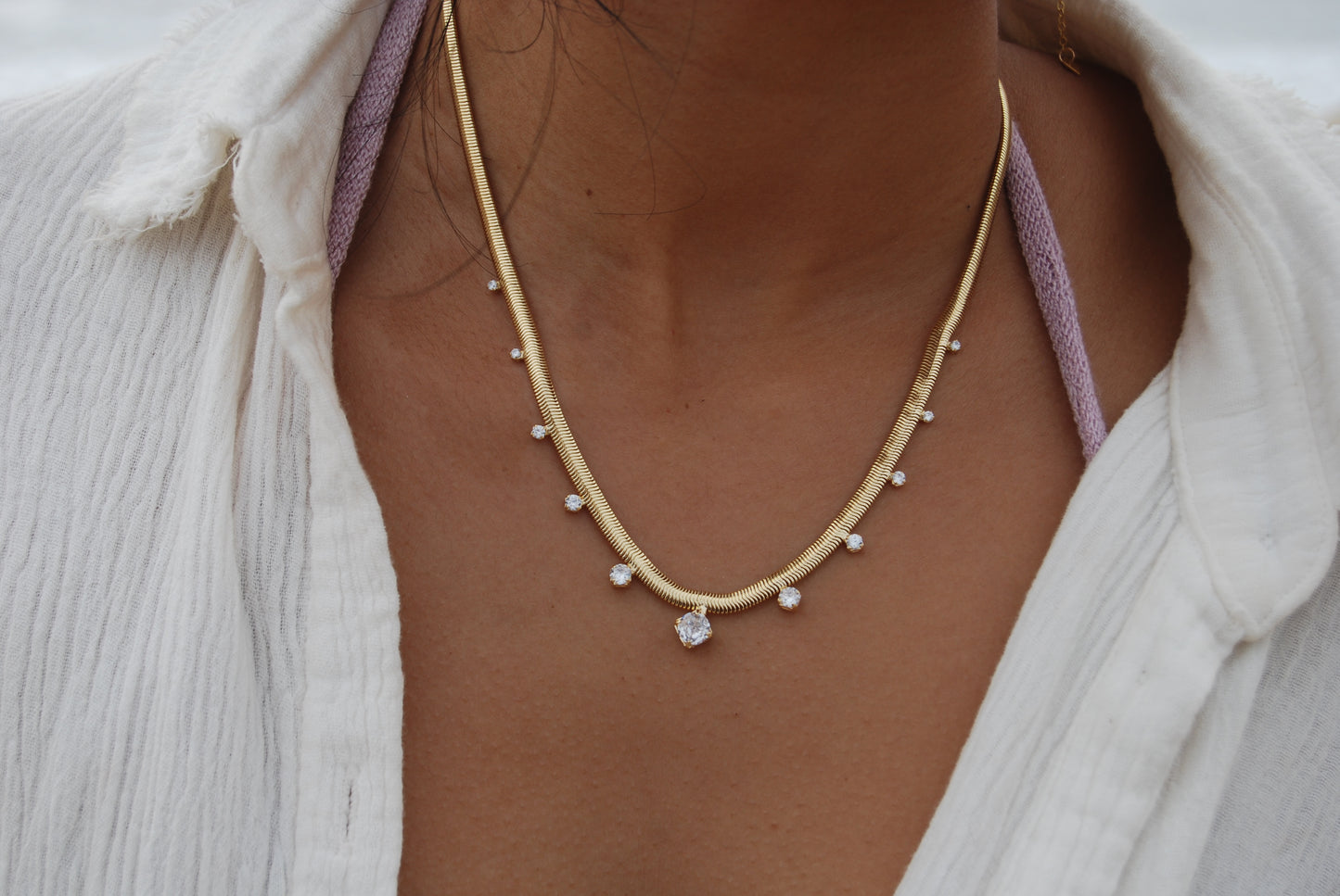 Zircon Snake Chain Necklace