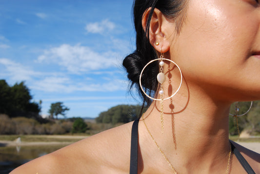 Gold Pearl Fringe Hoops